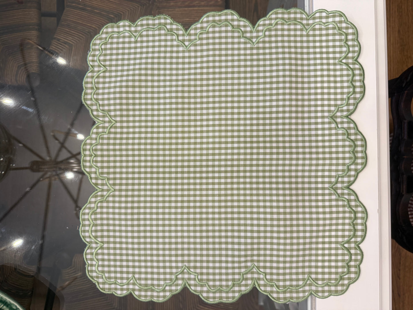 Magnolia Green Gingham Placemats/ Napkins- Rectangle Set of Two