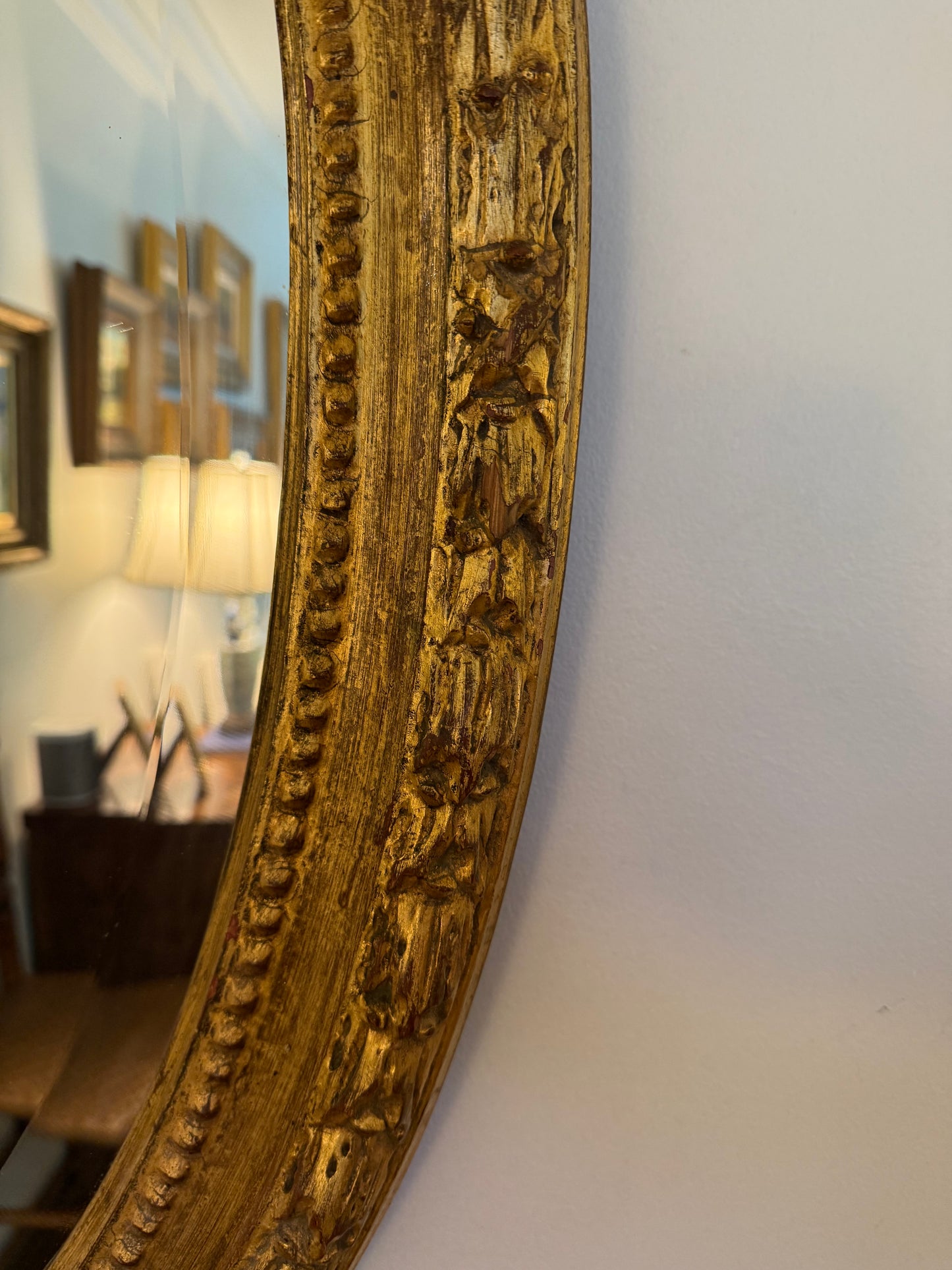 LOUIS XV STYLE GILT BEVELED OVAL MIRROR