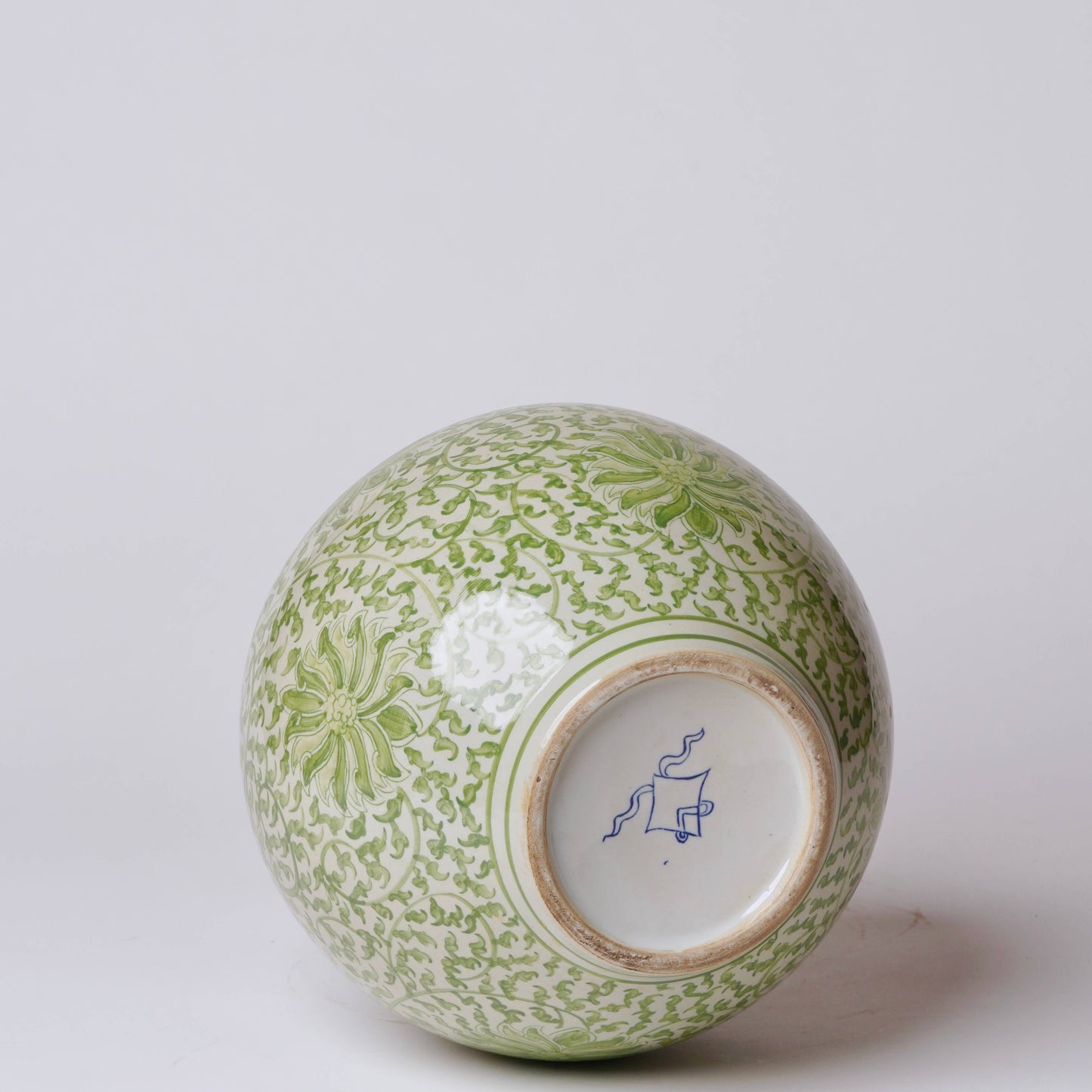 Green and White Porcelain Scrolling Lotus Globe Vase