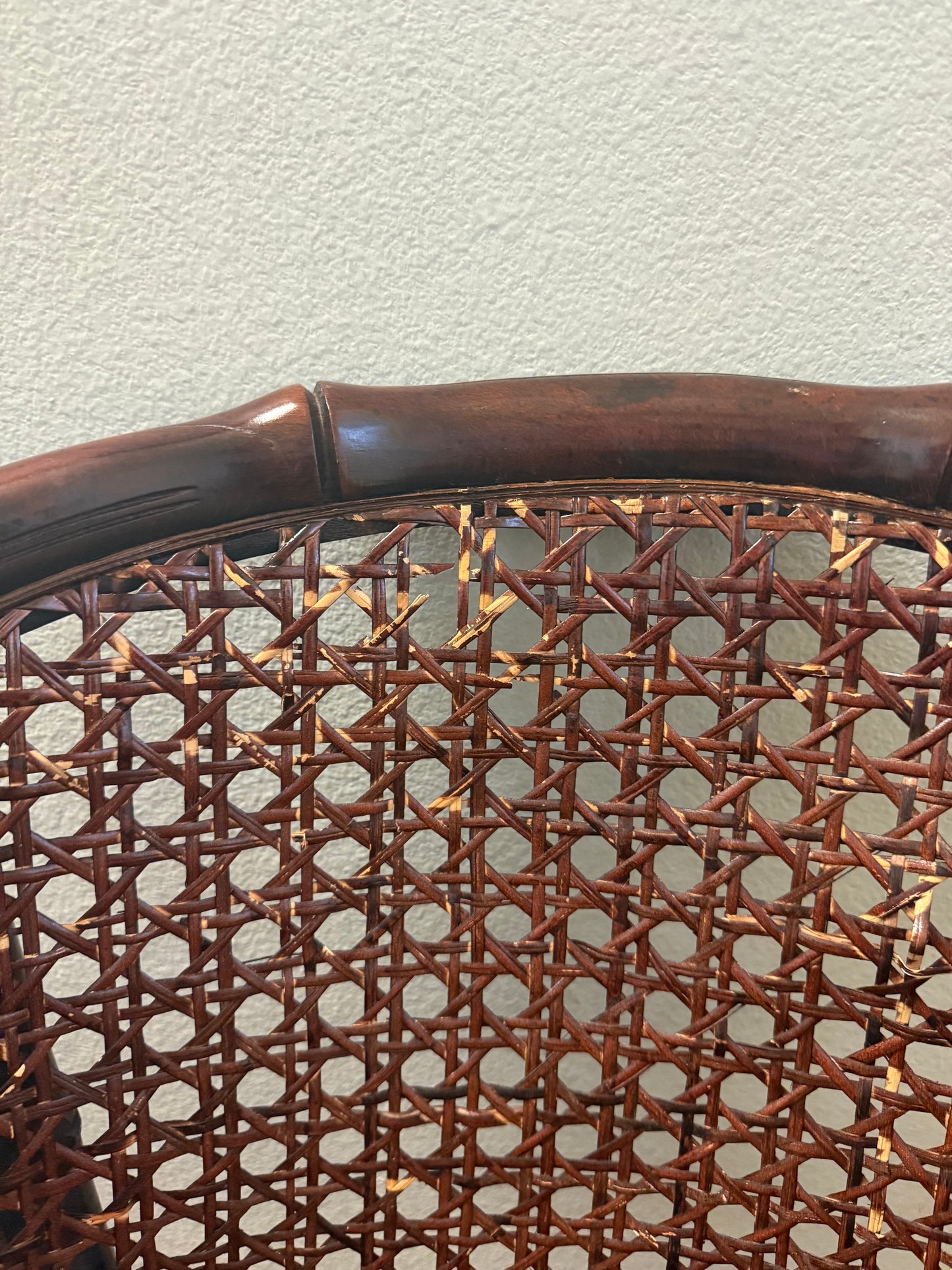 Pair of faux bamboo barrel back chairs