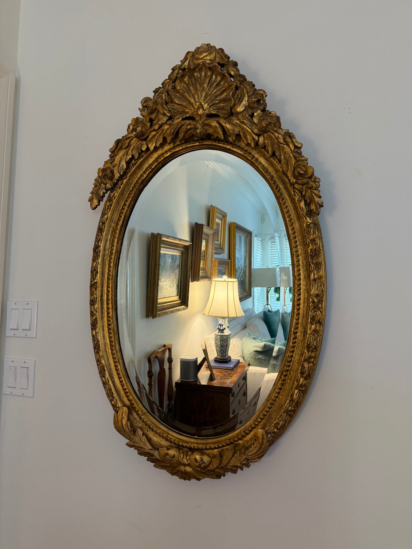 LOUIS XV STYLE GILT BEVELED OVAL MIRROR