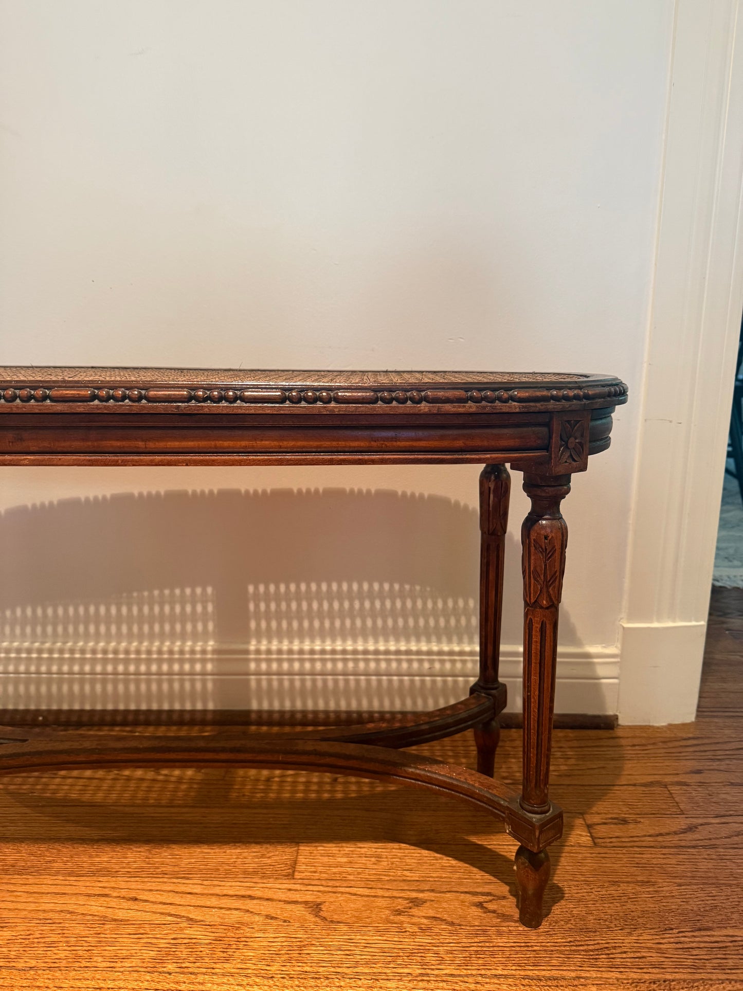 French Louis XVI Style Walnut Bench with Cane Seat