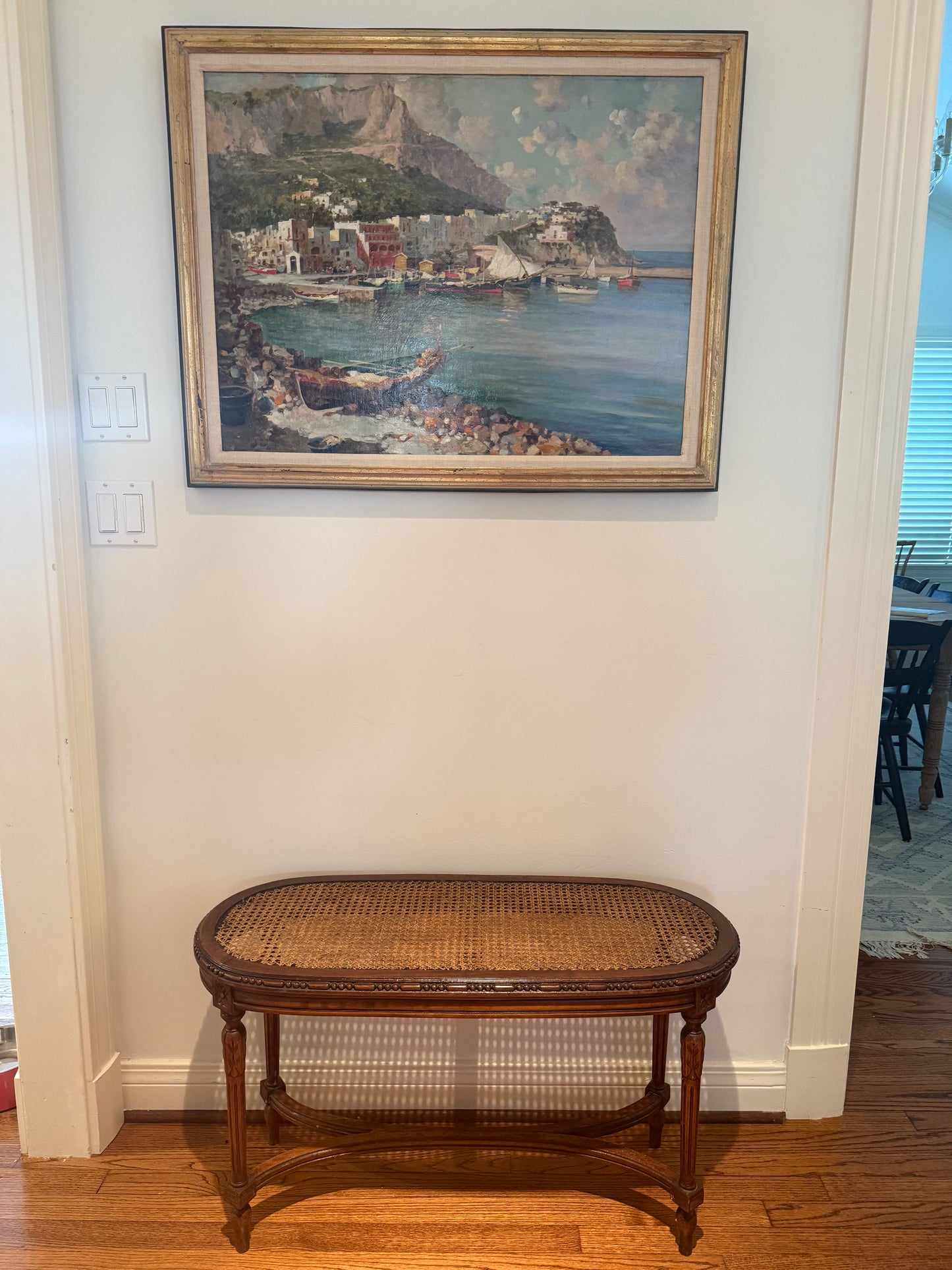 French Louis XVI Style Walnut Bench with Cane Seat