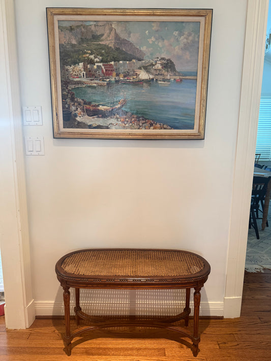 French Louis XVI Style Walnut Bench with Cane Seat