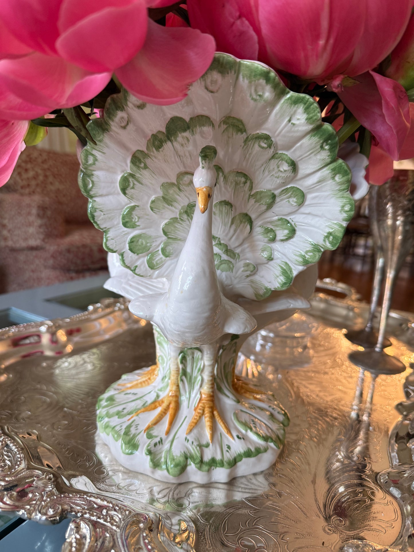 Italian Ceramic Peacock planter