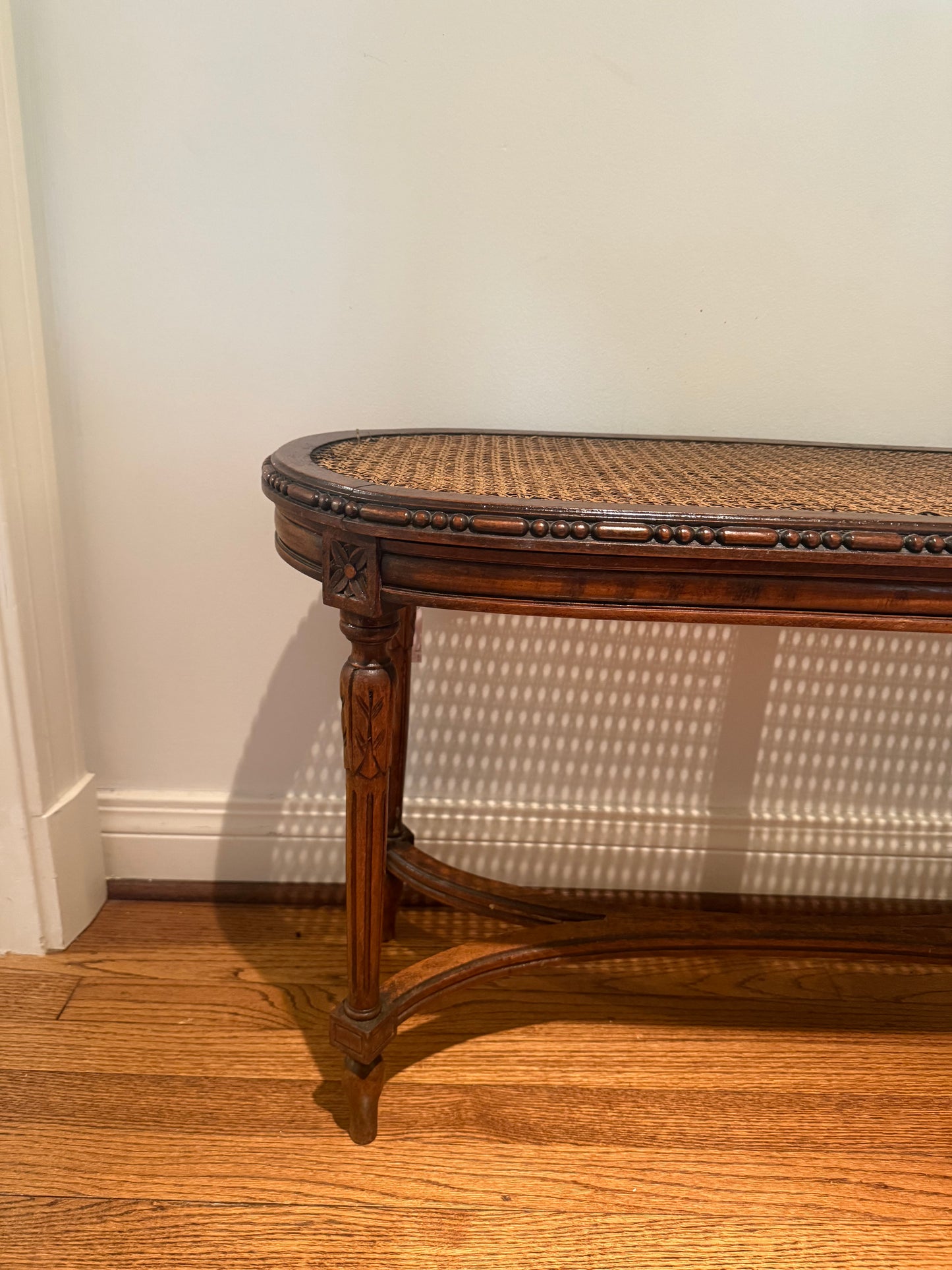 French Louis XVI Style Walnut Bench with Cane Seat