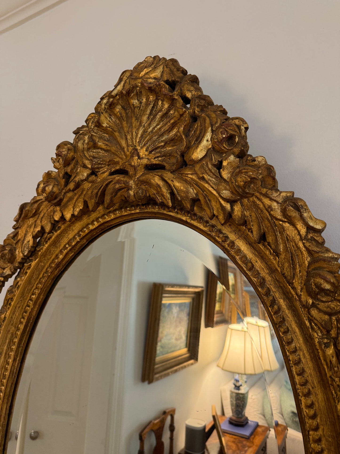 LOUIS XV STYLE GILT BEVELED OVAL MIRROR