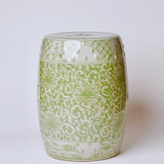 Hand Painted Green and White Porcelain Garden Seat