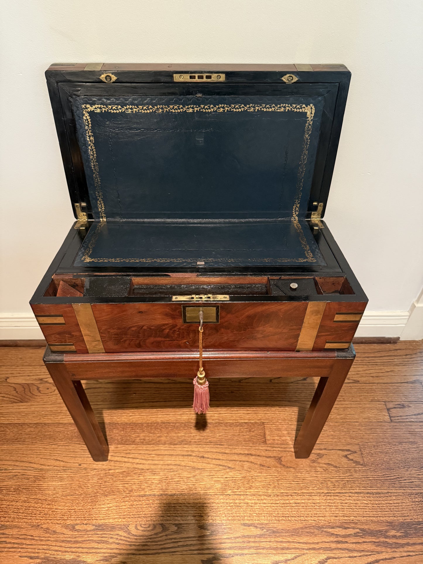19th Century English Walnut and Brass Lapdesk on Stand