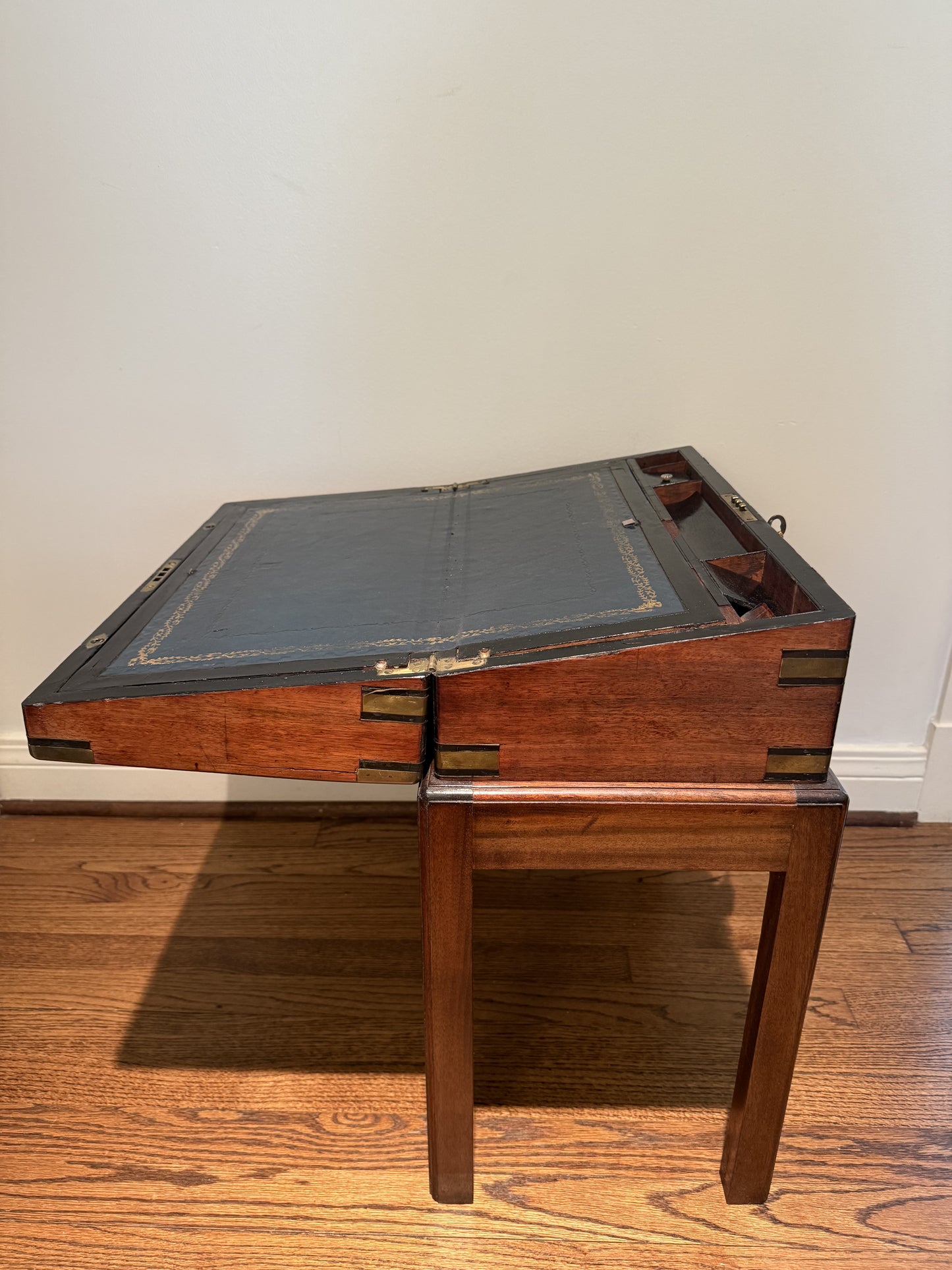 19th Century English Walnut and Brass Lapdesk on Stand