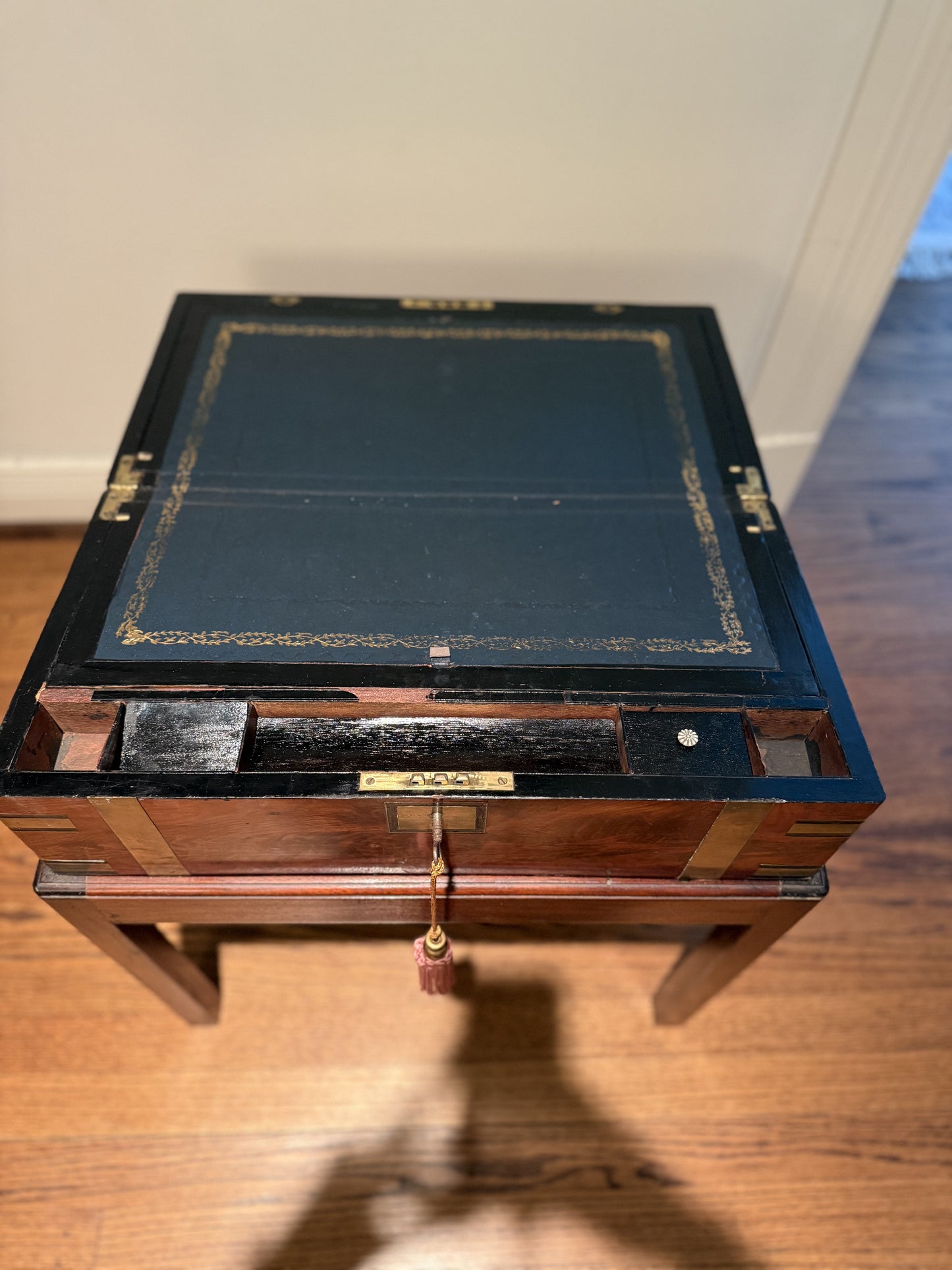 19th Century English Walnut and Brass Lapdesk on Stand