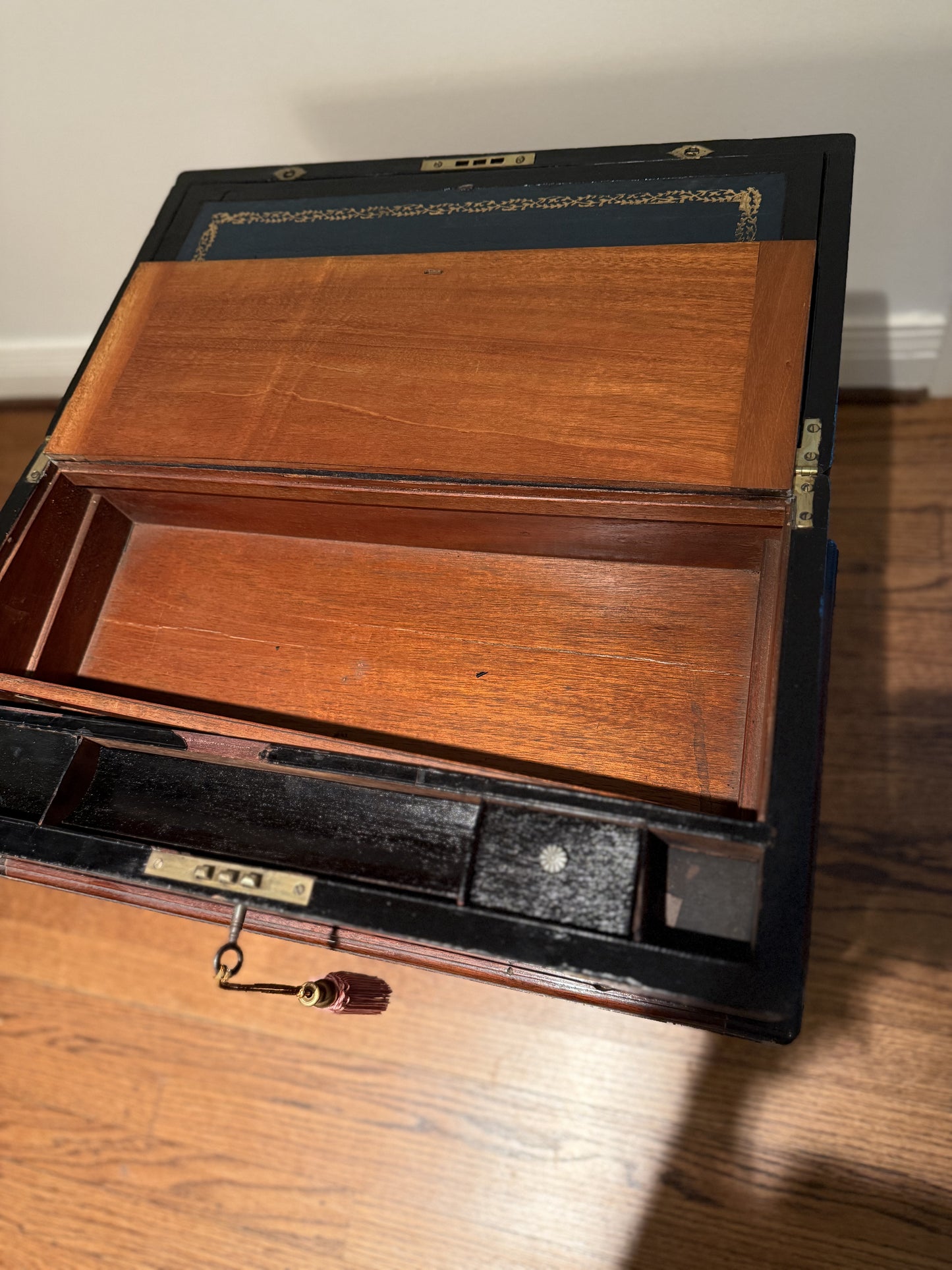19th Century English Walnut and Brass Lapdesk on Stand