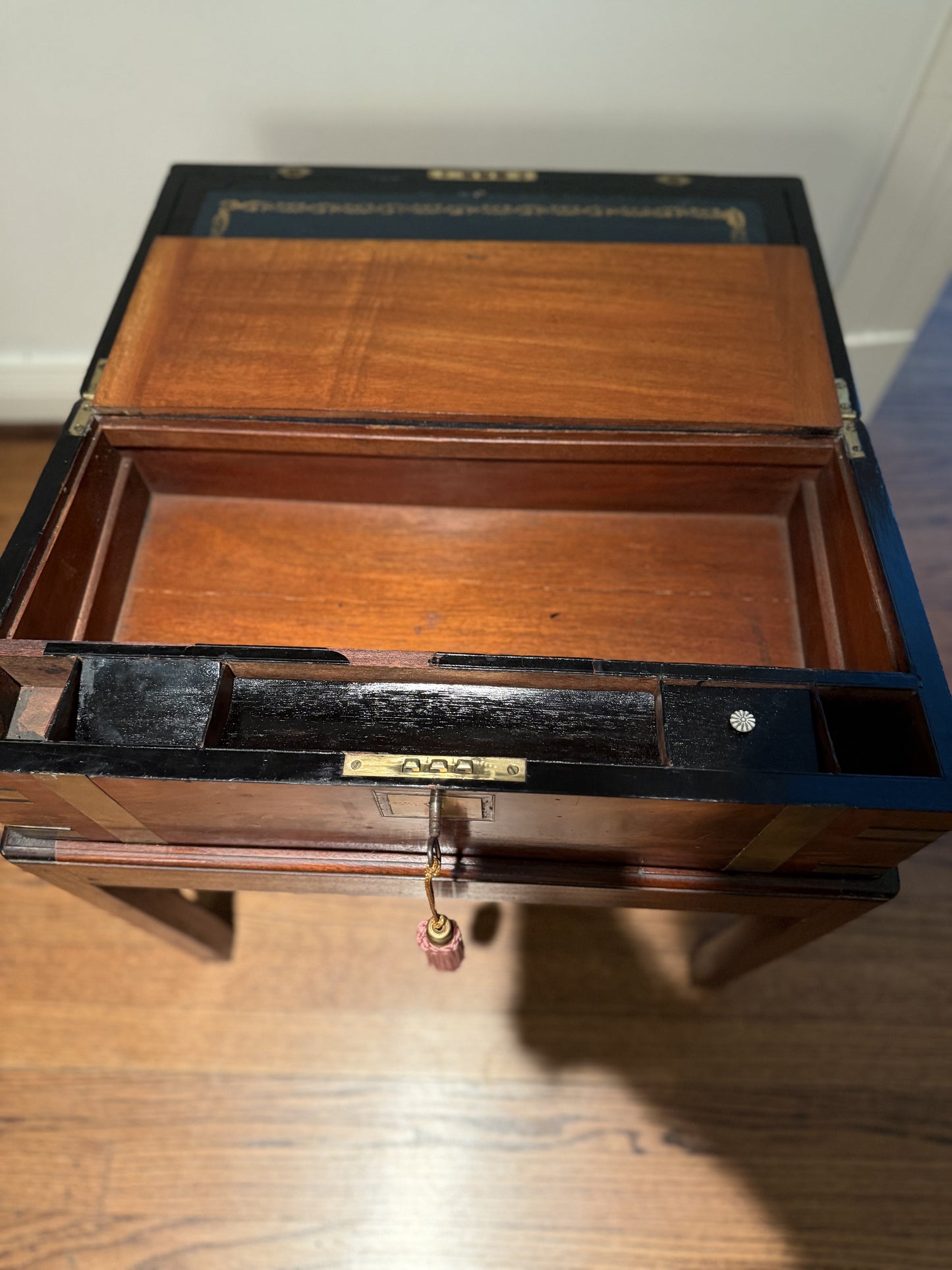 19th Century English Walnut and Brass Lapdesk on Stand