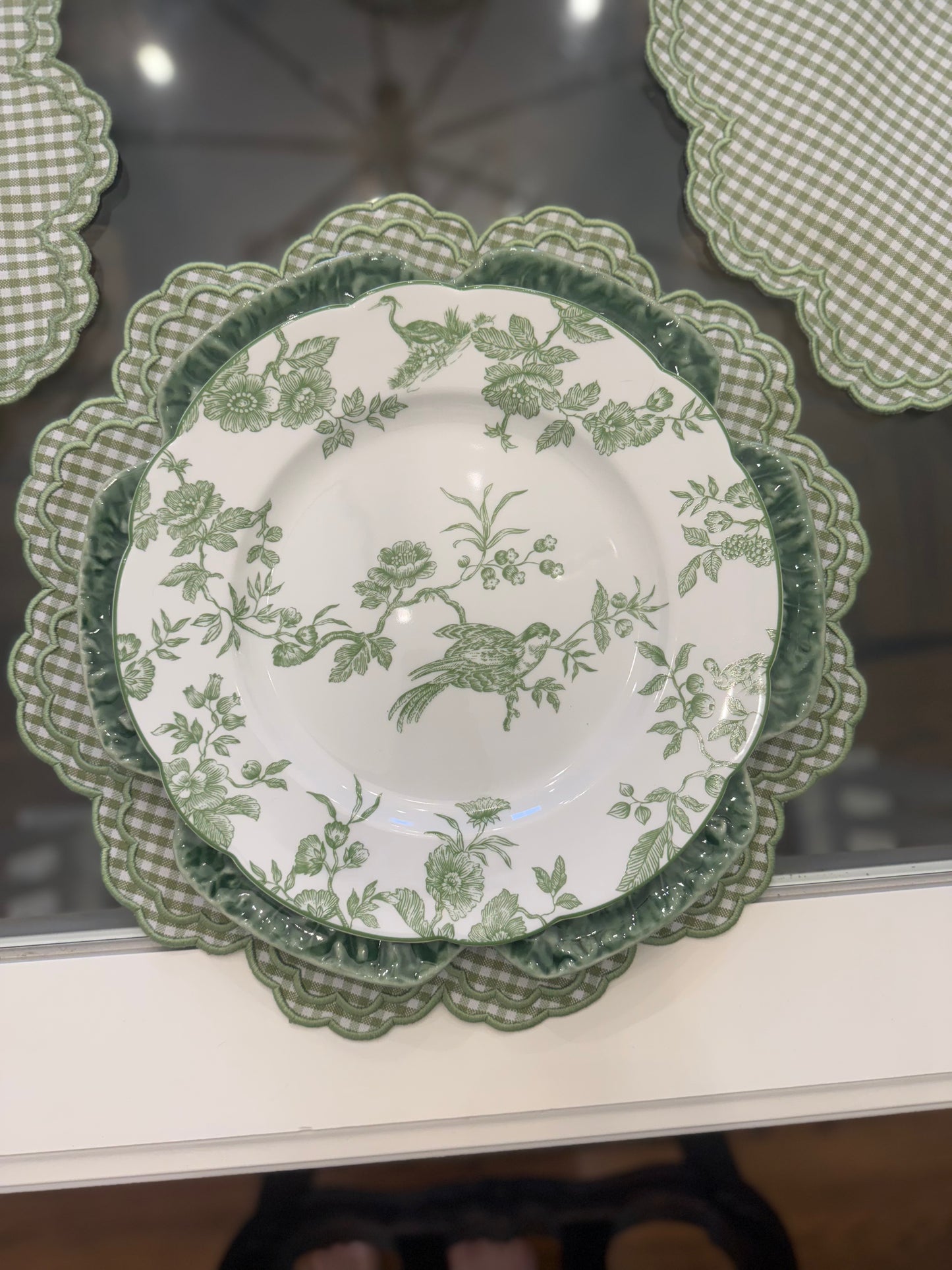Magnolia Green Gingham handmade placemats- Round Set of Two