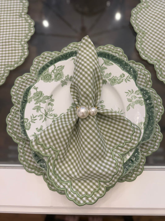 Magnolia Green Gingham handmade placemats- Round Set of Two