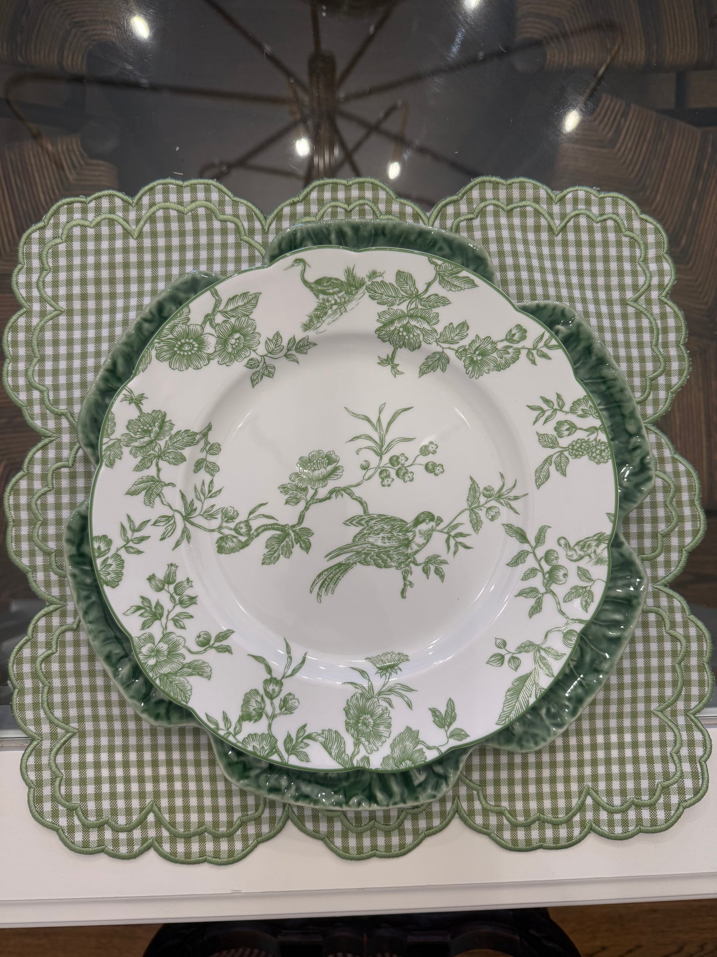 Magnolia Green Gingham Placemats/ Napkins- Rectangle Set of Two