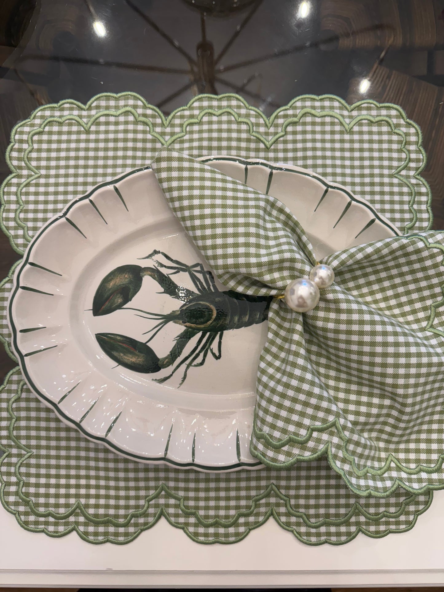 Magnolia Green Gingham Placemats/ Napkins- Rectangle Set of Two