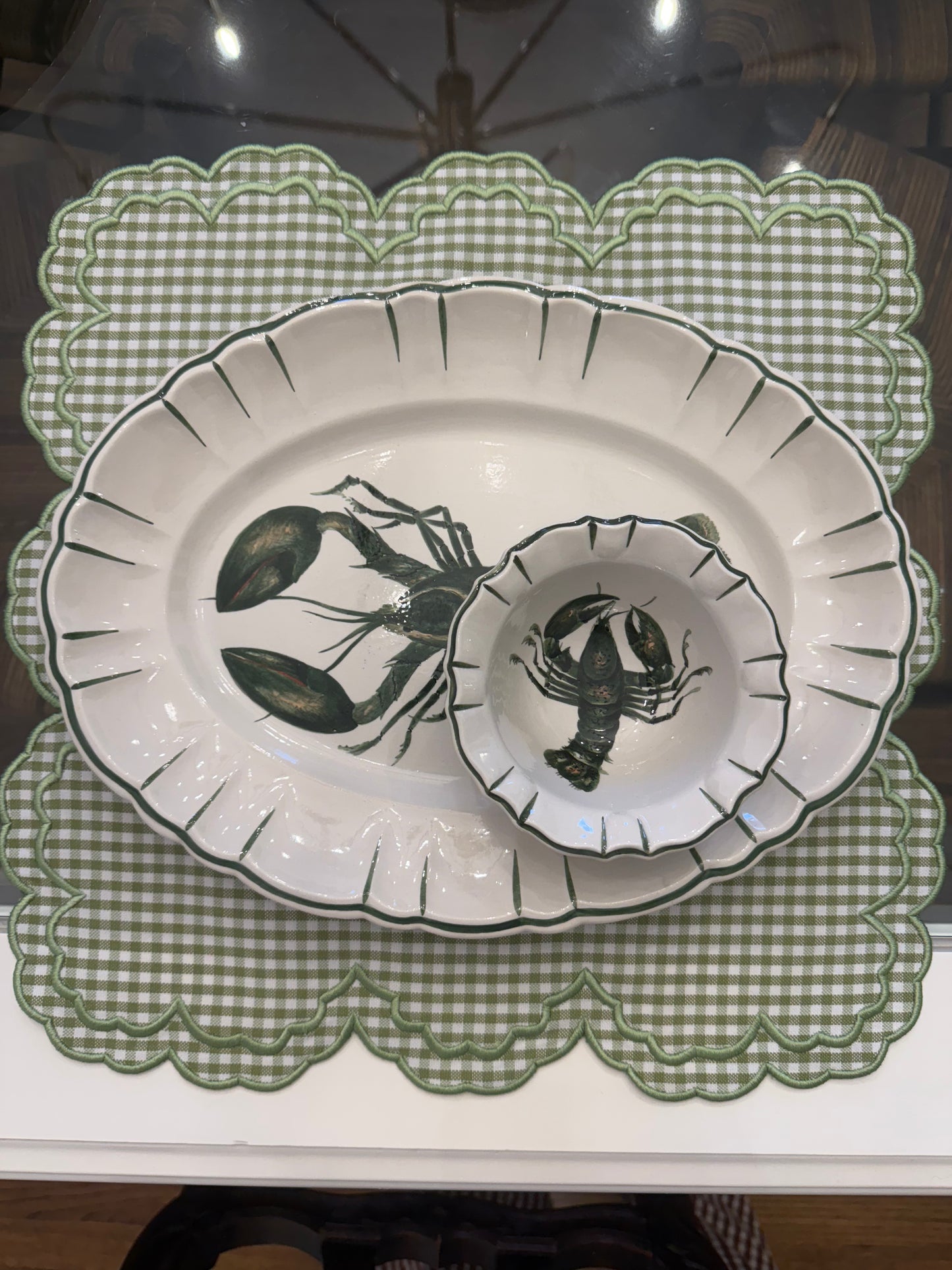 Magnolia Green Gingham Placemats/ Napkins- Rectangle Set of Two