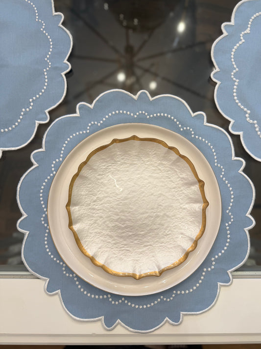 Baby Blue With White Stitching Scalloped Placemat- Set of Two